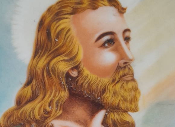 Decorative Plate with Religious Art Mid Century 18k GOLD trim Jesus - Picture 3 of 7